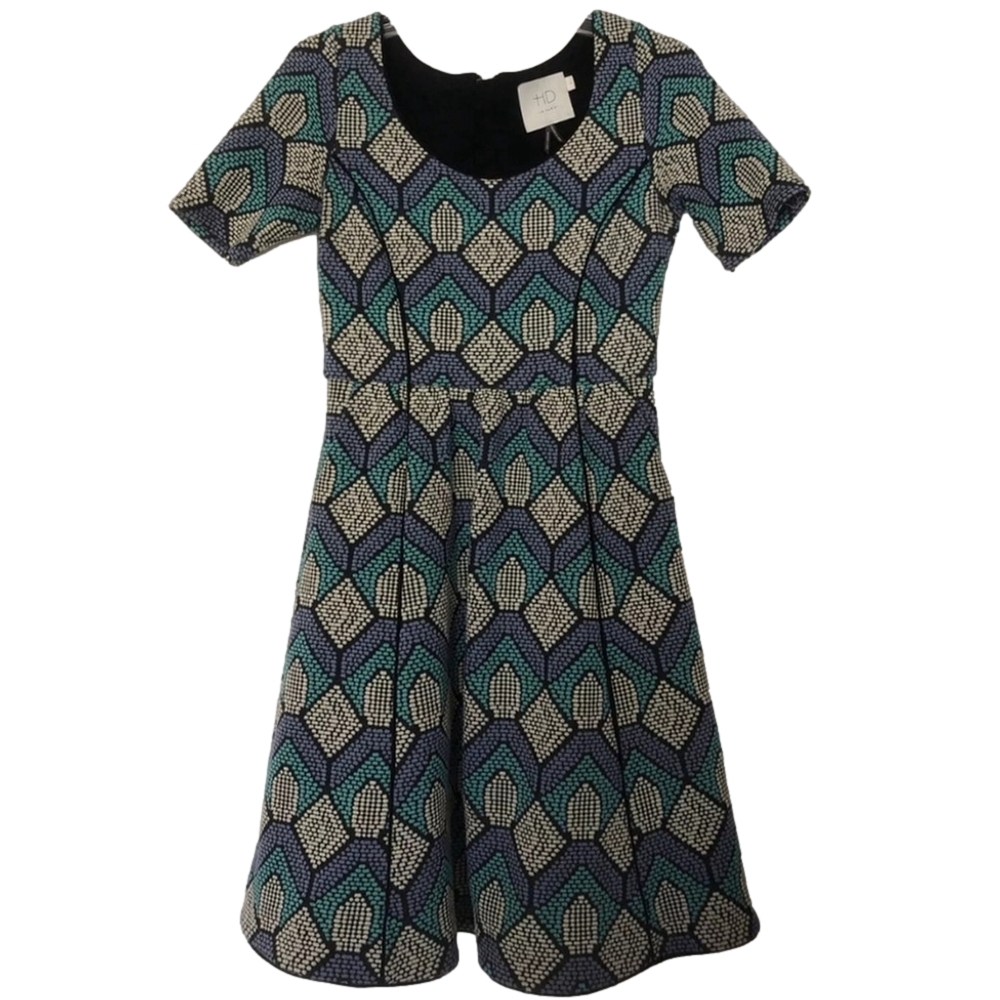 Anthropologie HD in Paris Short Sleeve Geometric Flare fit Skater Dress
